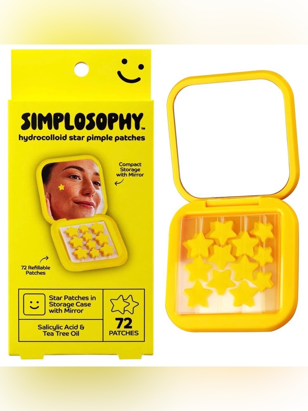 Simplosophy Yellow Star Hydrocolloid Pimple Patches with Mirror Case
